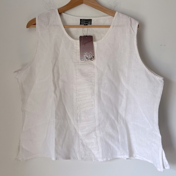 Paper Lace Sleeveless Linen Top White Minimalist Contemporary Coastal Summer - Picture 1 of 10